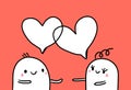 Couple of two marshmallows with cute hearts speech bubbles hand drawn illustration