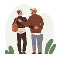 Couple of two men walking outdoors, hugging. Male best friends embracing and supporting each other Royalty Free Stock Photo