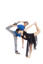 Two modern ballet dancers in dynamic action figure, on white background Royalty Free Stock Photo