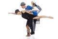 Two modern ballet dancers in dynamic action figure, on white background Royalty Free Stock Photo