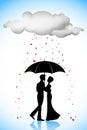 Couple under Umbrella in Love Rain