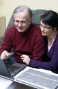 Couple using laptops