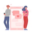 Couple Using Website or Mobile Application for Dating, Virtual Relationships Vector Illustration