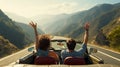 Couple on vacation cruising through winding mountain roads in convertible sports car, AI generated Royalty Free Stock Photo