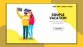 Couple On Vacation Photographing On Phone Vector