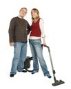Couple with vacuum cleaner