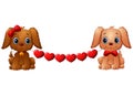 Couple valentine dogs with red heart