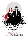 Couple of vampires on a cloud of bats holding red wine glasses Royalty Free Stock Photo