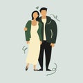Couple vector illustration. Romantic partners. Bride and groom casual wedding. Two in love. Part celebration wedded man wife. Royalty Free Stock Photo