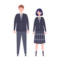 A couple of vector students from high and middle school. Vector illustration of boy and girl in uniform of same color