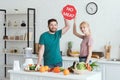 couple of vegans showing no meat sign Royalty Free Stock Photo