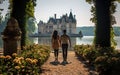 A couple at the Versailles castle in France