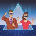 Couple with virtual reality headset