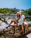 Couple visit Ardeche France, view of the village of Balazuc in Ardeche. France Royalty Free Stock Photo