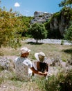 Couple visit Ardeche France, view of the village of Balazuc in Ardeche. France Royalty Free Stock Photo