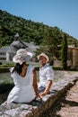 Couple visit the old town of Gordes Provence,Blooming purple lavender fields at Senanque monastery, Provence, southern Royalty Free Stock Photo