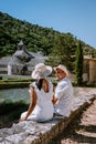 Couple visit the old town of Gordes Provence,Blooming purple lavender fields at Senanque monastery, Provence, southern Royalty Free Stock Photo