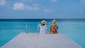 couple visit Playa Porto Marie beach Curacao, white tropical beach with turqouse water ocean Royalty Free Stock Photo