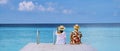 couple visit Playa Porto Marie beach Curacao, white tropical beach with turqouse water ocean Royalty Free Stock Photo