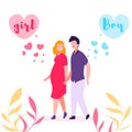 Couple Waiting Baby Girl, Boy, Vector Illustration