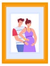 Couple waiting baby. Pregnancy photo in wooden frame Royalty Free Stock Photo