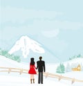 Couple walk on a winter day