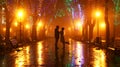 Couple walking at alley in night lights Royalty Free Stock Photo