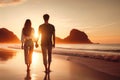 Couple walking along a beach on a romantic evening Royalty Free Stock Photo