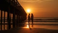 Couple walking on beach, embracing, enjoying serene sunset generated by AI Royalty Free Stock Photo