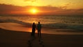 Couple Walking On Beach Enjoying Sunset Vacation On Romantic Honeymoon Travel