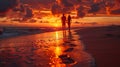 Couple walking on beach at sunset Royalty Free Stock Photo