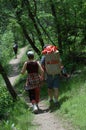 Couple walking down the trail