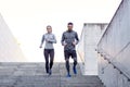 Couple walking downstairs on stadium Royalty Free Stock Photo