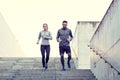 Couple walking downstairs on stadium