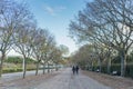 Couple walking in the eduardo seventh park in Lisbon. Portugal.