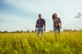 Couple walking in the field Royalty Free Stock Photo