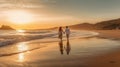 a couple walking hand in hand on a beach generative AI Royalty Free Stock Photo