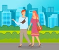 Couple walking in a park. Young guy and girl holding hands walking in summer city alley cityscape Royalty Free Stock Photo