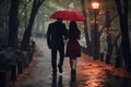 Couple walking in the rain with umbrella by Generative Ai Royalty Free Stock Photo