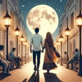 Couple walking on road in night sky