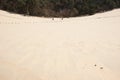 Footsteps and couple walking on sand dune Royalty Free Stock Photo