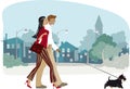 Couple walking scottie dog