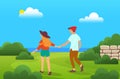 Couple walking on shore of lake or river. Lovers man and woman on date, romantic walk outdoor