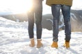 Couple walking on sunny winter day Royalty Free Stock Photo