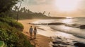 Couple Walking At Sunset On Exotic Beach In 32k Uhd