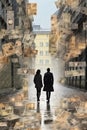 A couple is walking trough the streets thinking about financing a house Royalty Free Stock Photo