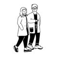 Couple walking. Young man in glasses and woman in casual spring or summer clothes. Simple vector illustration