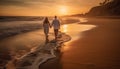 A couple walks on the beach, embracing love and togetherness generated by AI