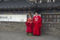 Chinese wedding picture on Ancient City Wall Xi`an Royalty Free Stock Photo