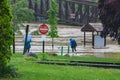 Couple at Wasena Park, Checking Out the Roanoke River Flooding